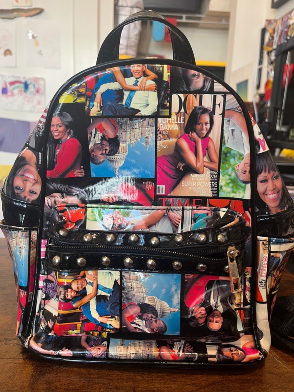 Graphic Collage Mini Backpack - Multicolor Featuring Michelle Obama